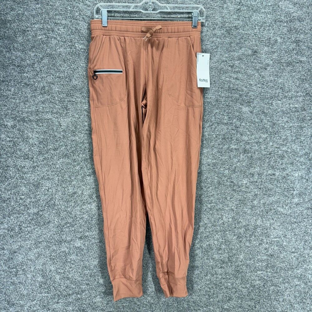 New Kcutteyg Jogger Pants Women S Small Brown High Rise Flat Front Drawstring